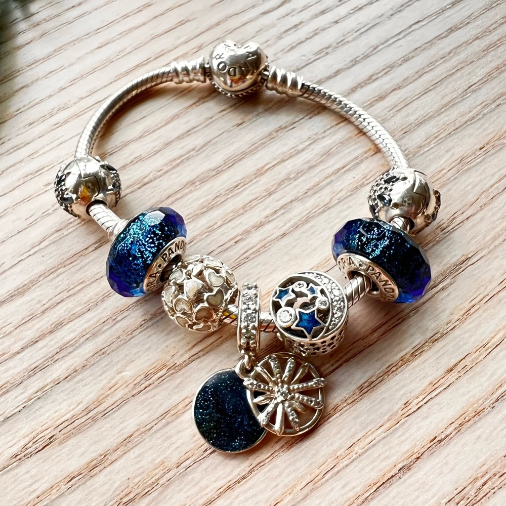 Pandora Charm Bracelet Set | Blue Galaxy / Stars Theme Sterling Silver Bracelet - Picture 1 of 3
